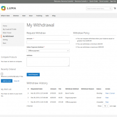 Magento 2 Affiliate Account My Withdrawal