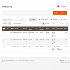 Magento 2 Affiliate Manage Withdraws