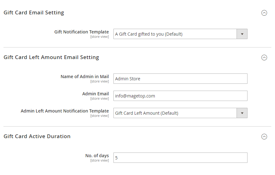 Magento 2 Gift Card Settings
