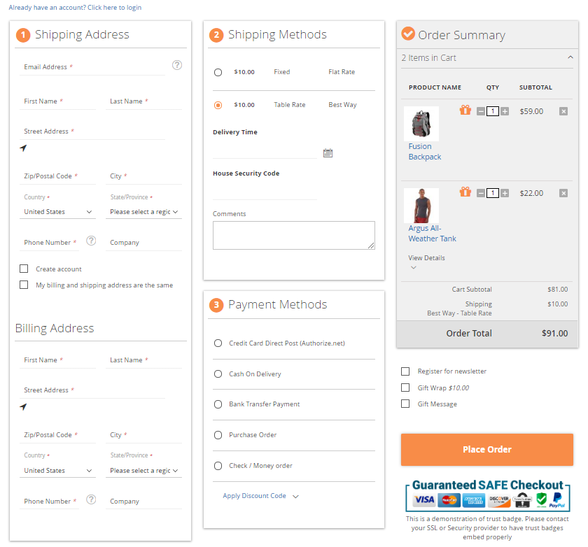 Magento 2 Optimized Checkout Page