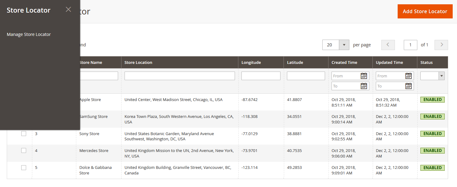 Magento 2 Manage Store Locator